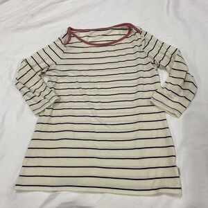 LL Bean Womens Small Regular Striped Long Sleeve Boat Neck Tee Cream Navy Rose
